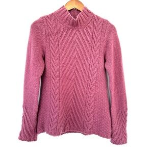 Women's Pink Cable Knit Sweater, Ireland, turtleneck, fitted, long sleeves